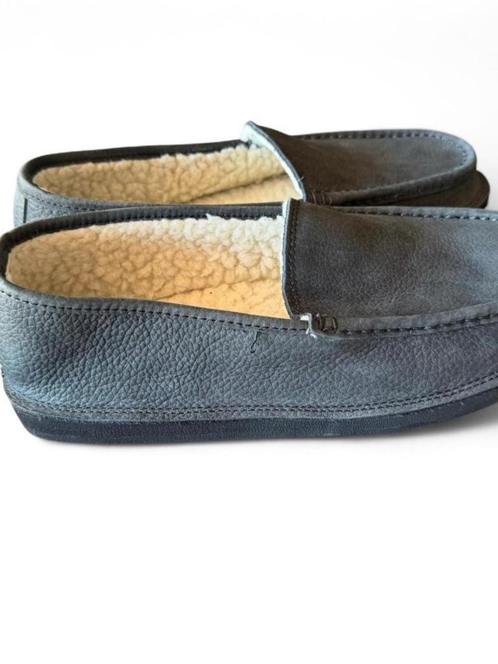 Rainbow Men's Gray Suede Slip-On Moccasin with Cream Faux-Shearling Lining